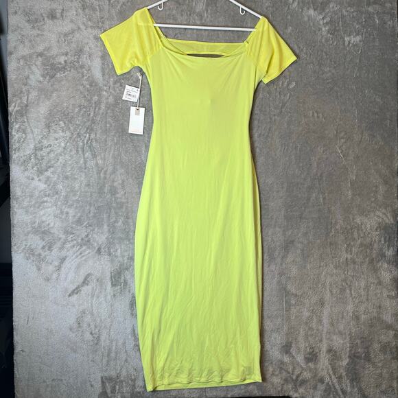 Good‎ American Off Shoulder Cut Out Midi Dress Size 3 Key Lime New Large - Picture 4 of 8
